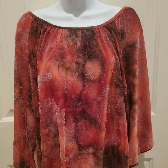Roz & Ali orange and brown blouse-Ladies- XL - Picture 1 of 7